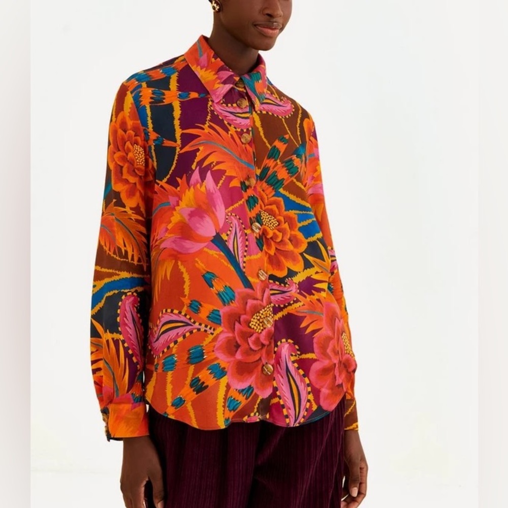 Farm Rio Vintage Wave Multicolor Long Sleeve Shirt